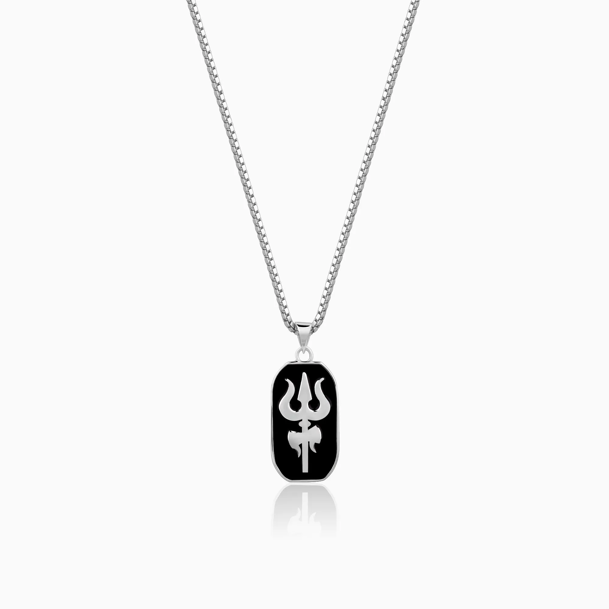 Silver Trishul Pendant With Box Chain For Him Giva