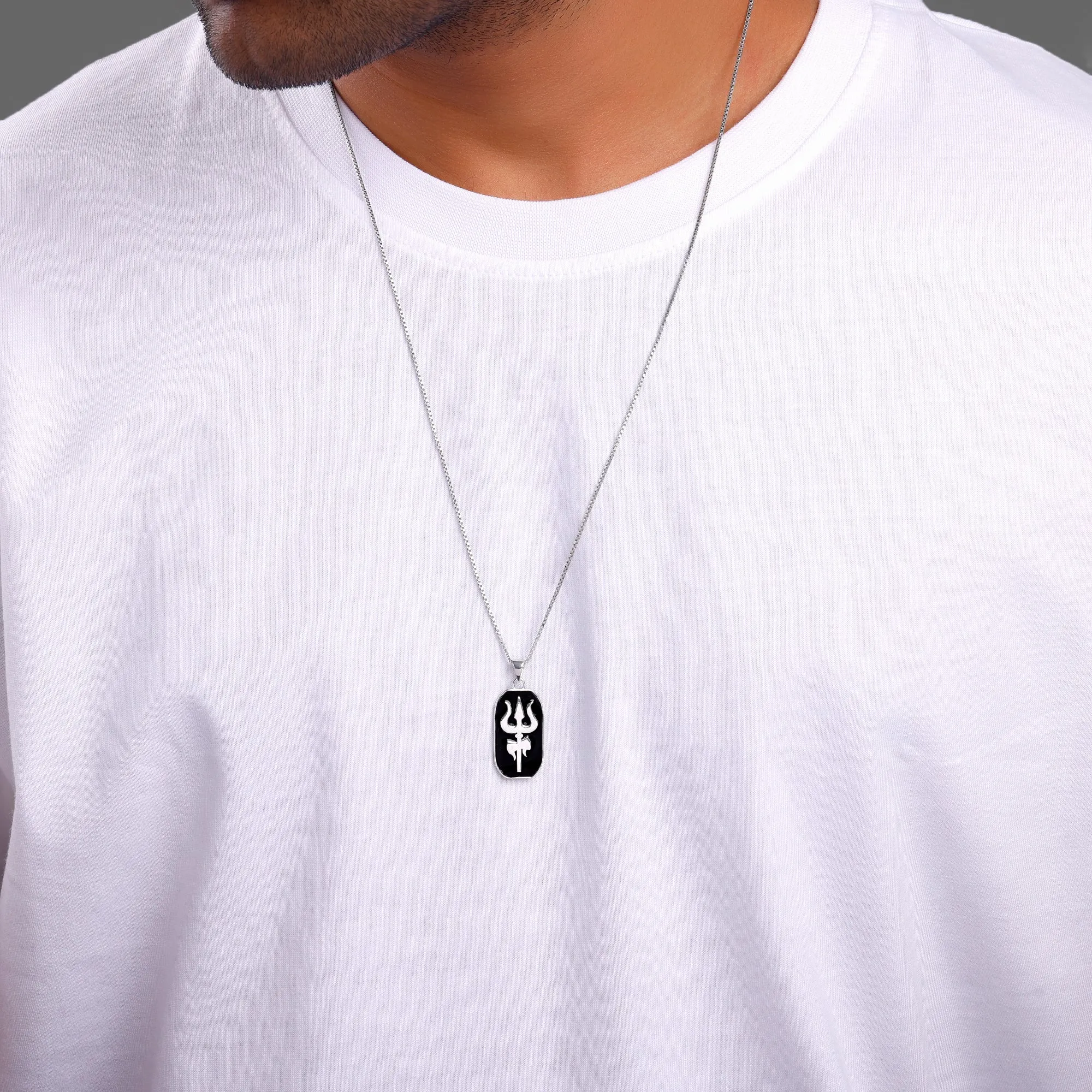 Silver Trishul Pendant With Box Chain For Him Giva