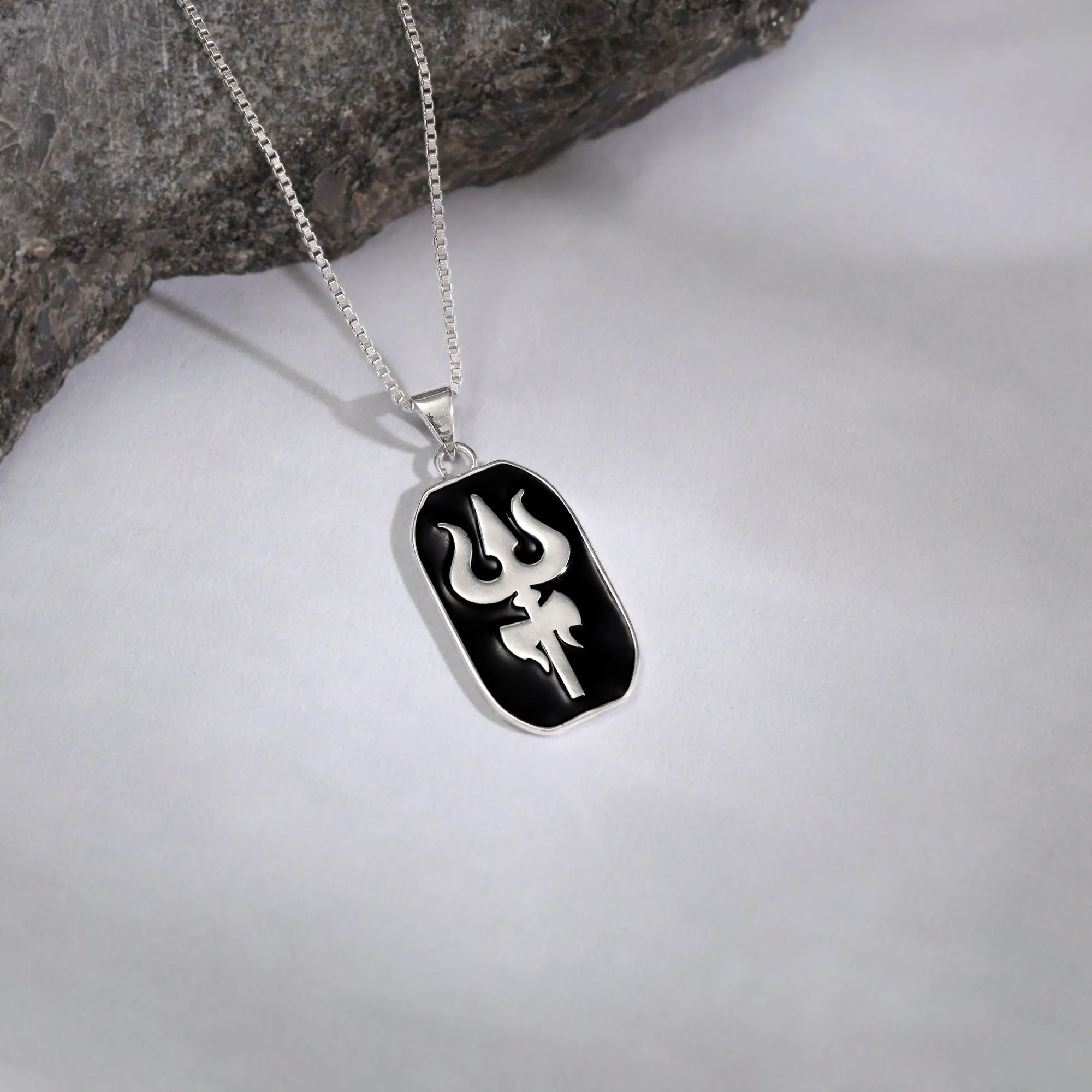 Silver Trishul Pendant With Box Chain For Him Giva