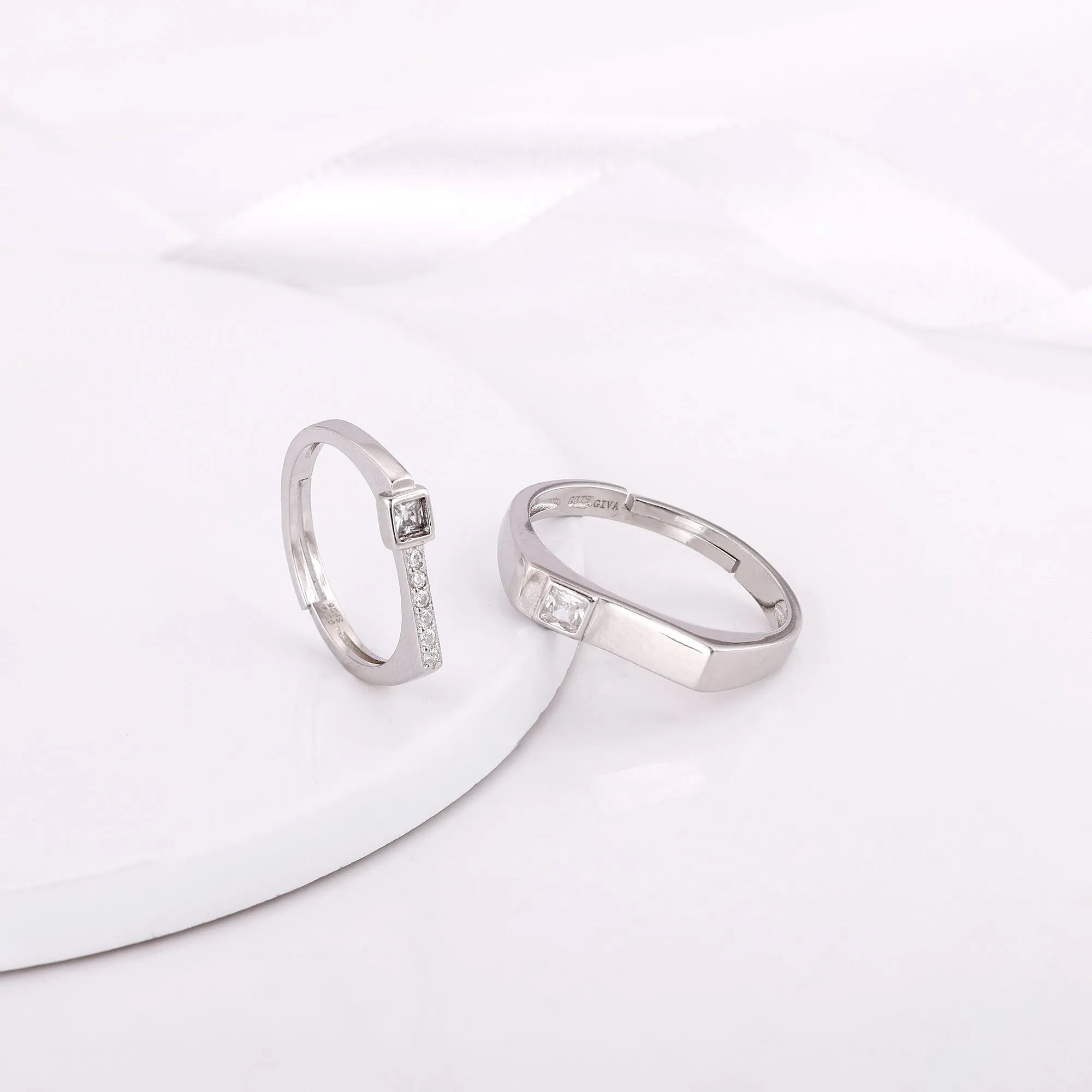 Silver Zircon Love Language Couple Rings Giva