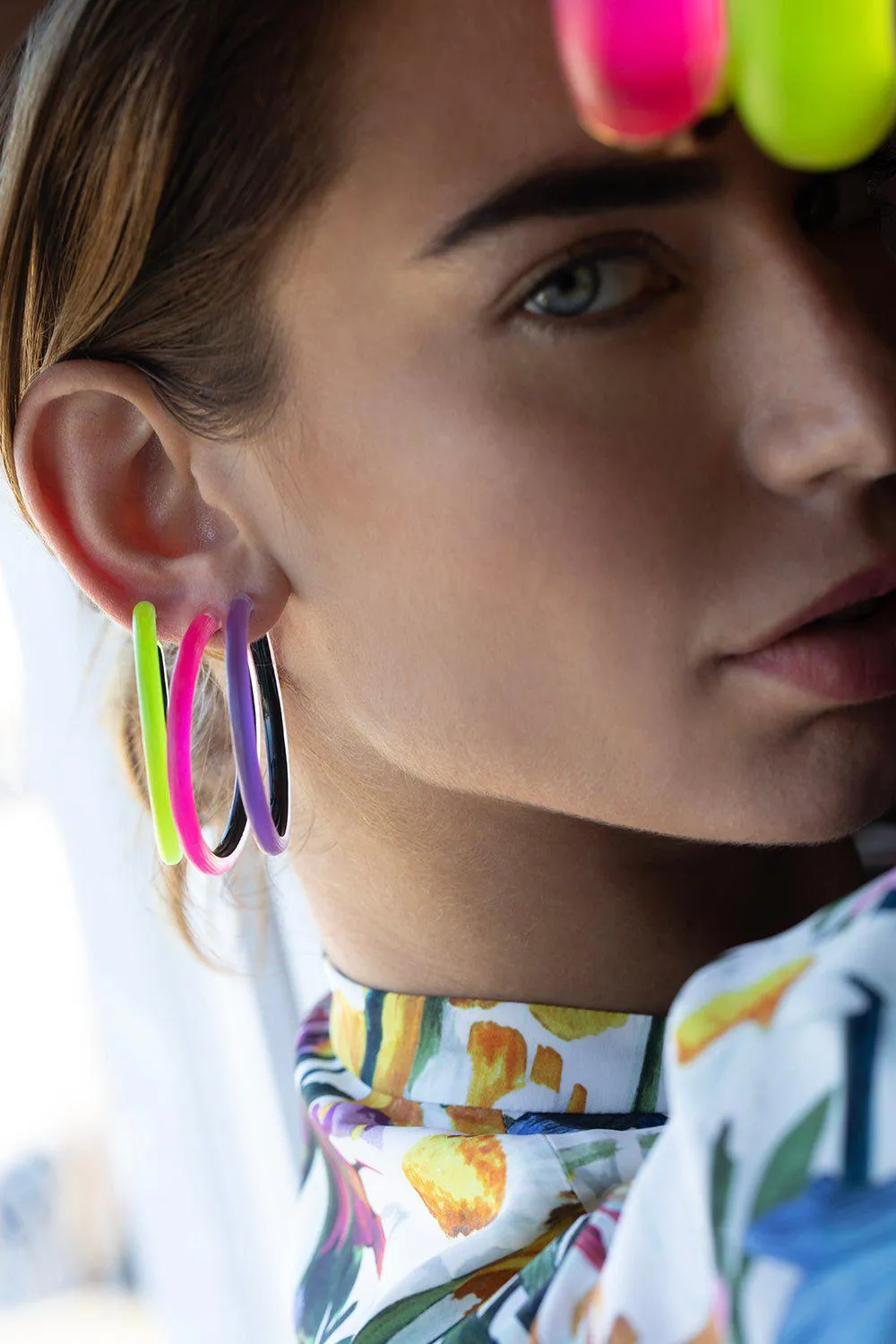Skinny Lucite Hoop Earrings - Yellow