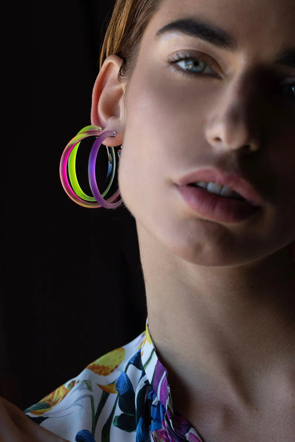 Skinny Lucite Hoop Earrings - Yellow