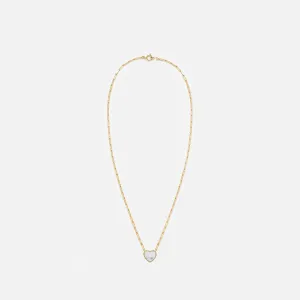 Small Solitary Heart Necklace in 9 carat gold, mother of pearl and diamonds