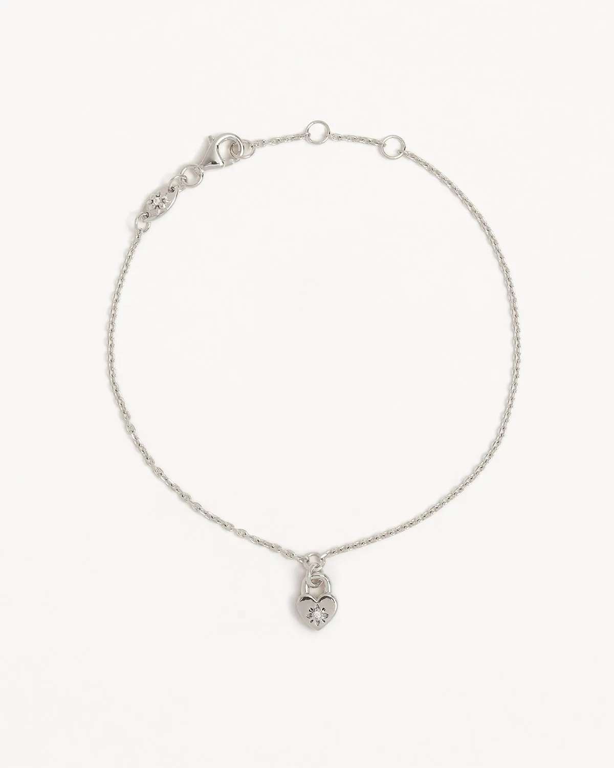 Sterling Silver Crystal Lotus Heart Padlock Bracelet Bycharlotte