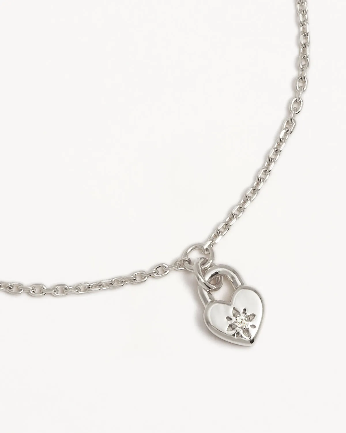 Sterling Silver Crystal Lotus Heart Padlock Bracelet Bycharlotte