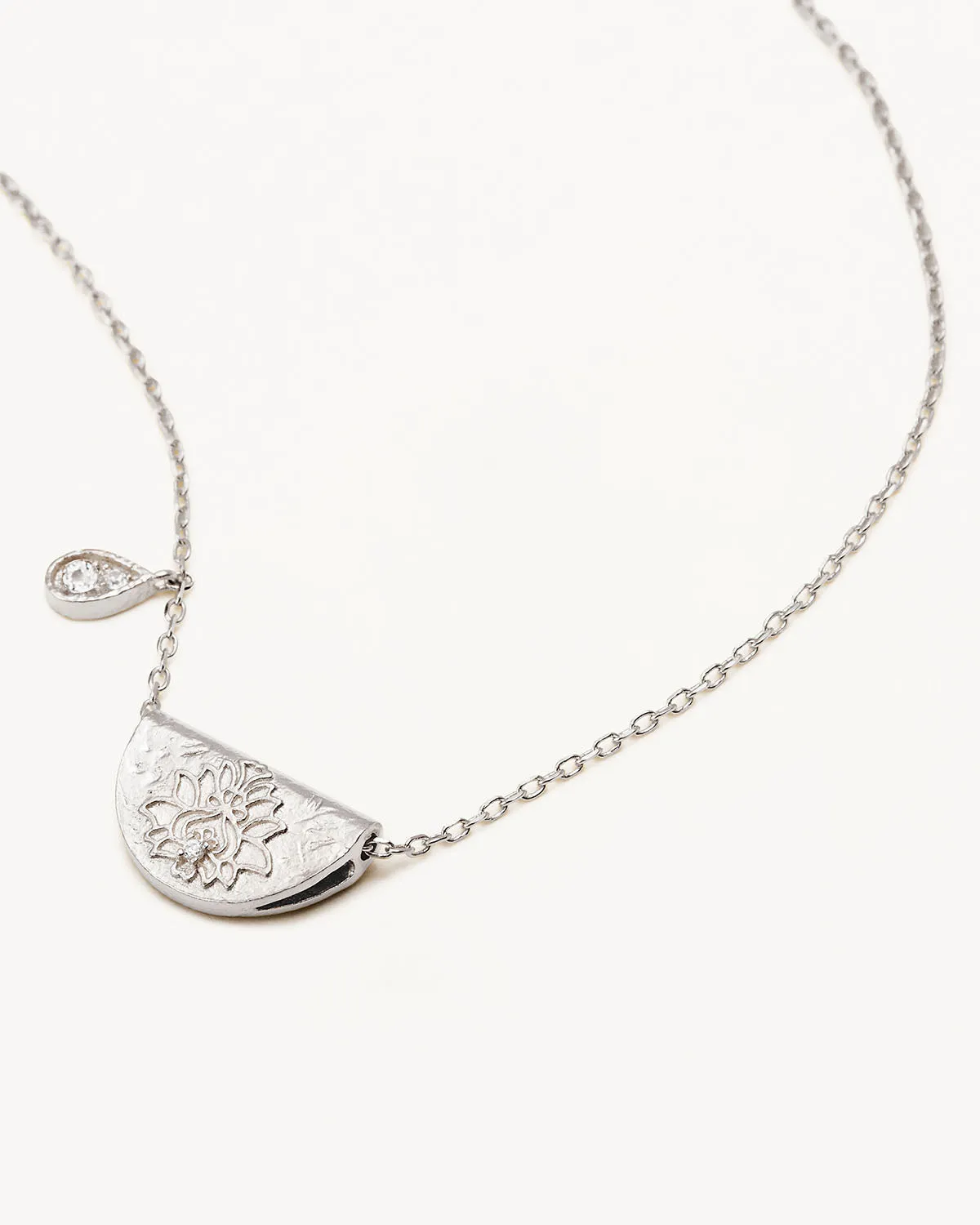 Sterling Silver Lotus Birthstone Necklace - April - White Topaz Bycharlotte