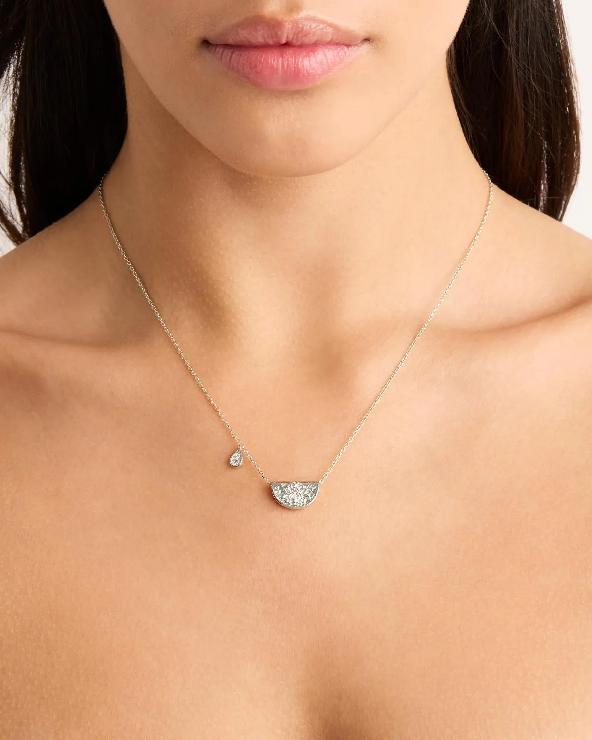 Sterling Silver Lotus Birthstone Necklace - April - White Topaz Bycharlotte