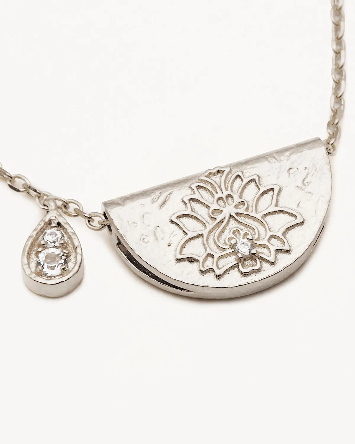 Sterling Silver Lotus Birthstone Necklace - April - White Topaz Bycharlotte