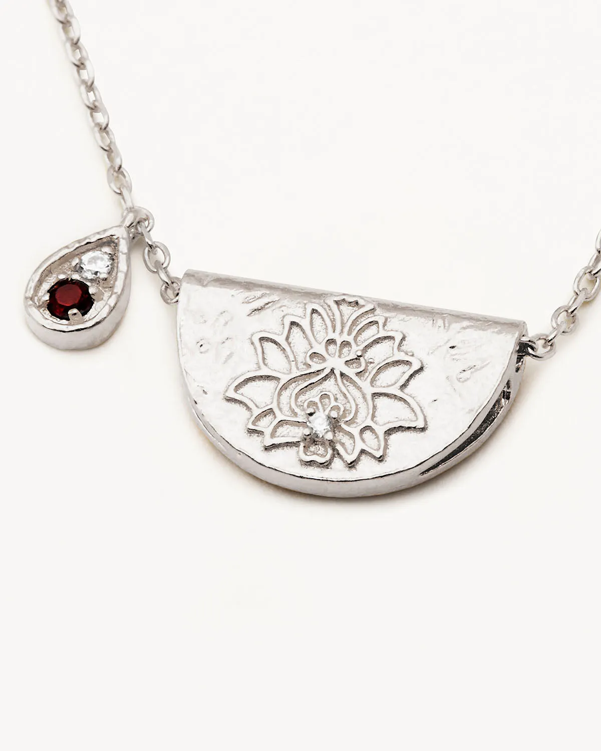 Sterling Silver Lotus Birthstone Necklace - January - Garnet Bycharlotte