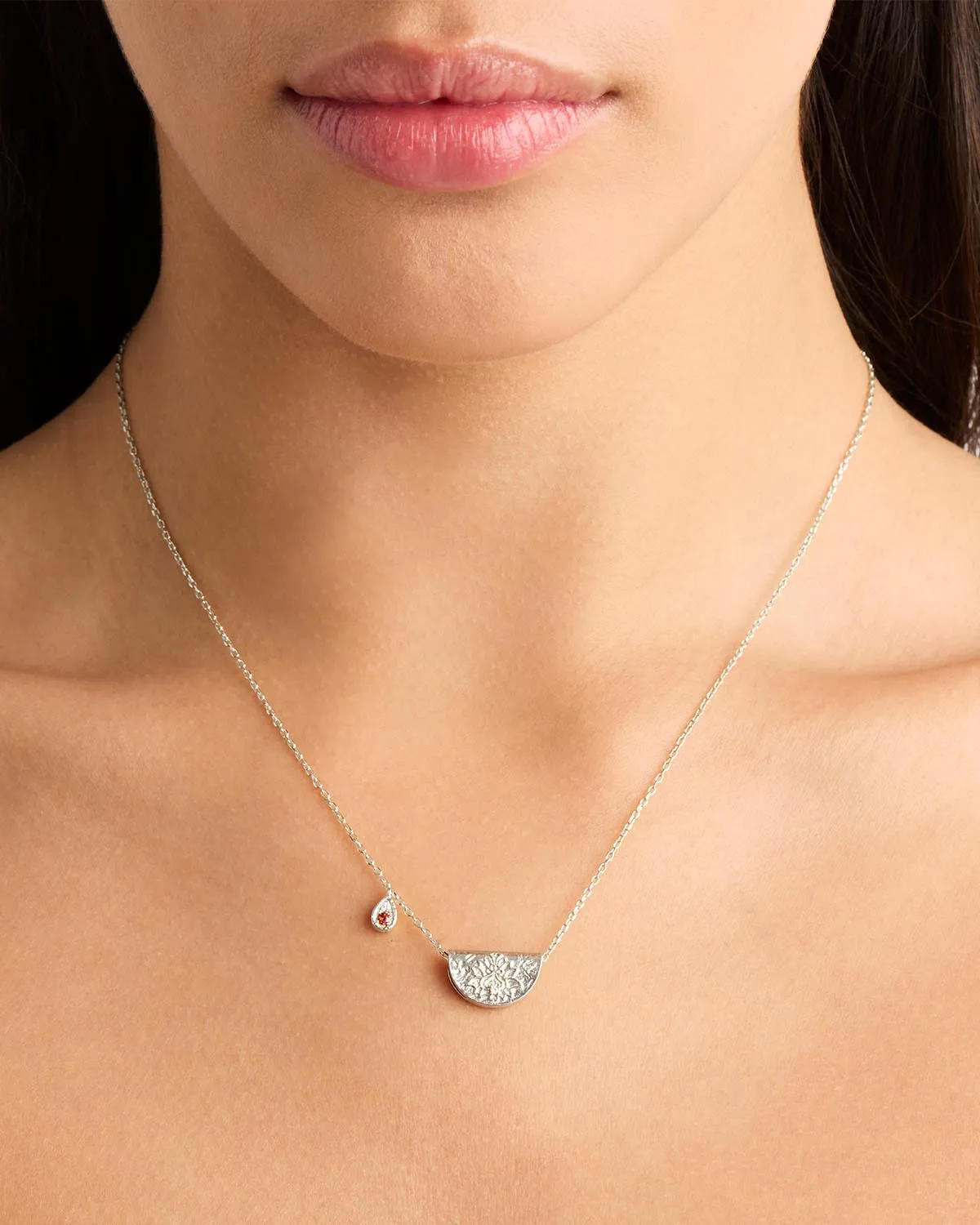 Sterling Silver Lotus Birthstone Necklace - January - Garnet Bycharlotte