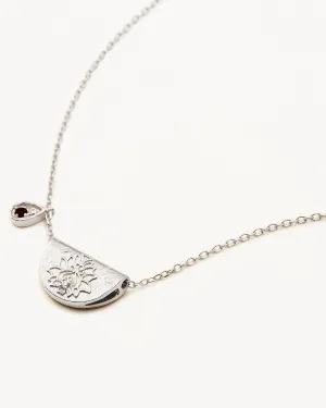 Sterling Silver Lotus Birthstone Necklace - January - Garnet Bycharlotte