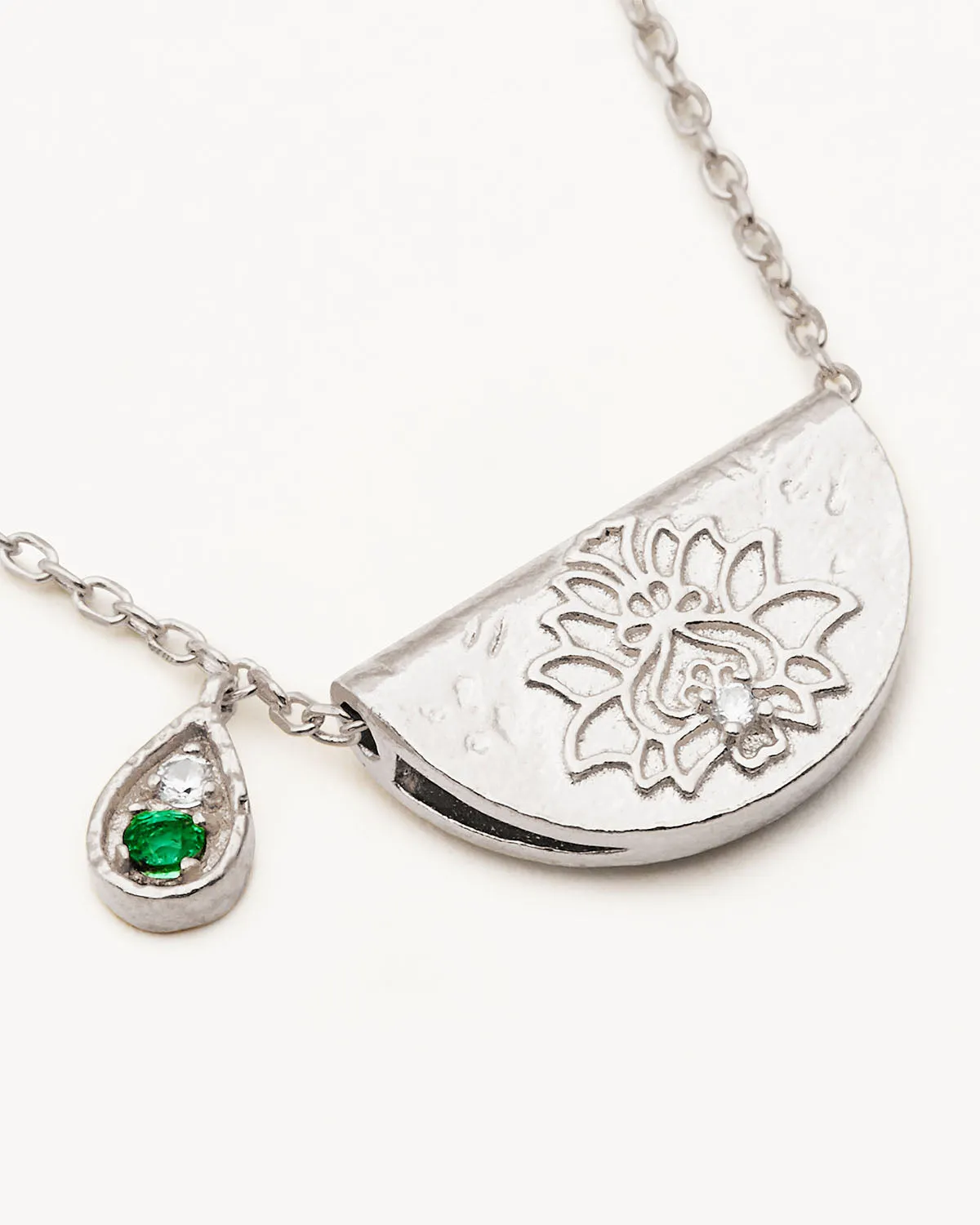 Sterling Silver Lotus Birthstone Necklace - May - Emerald Bycharlotte