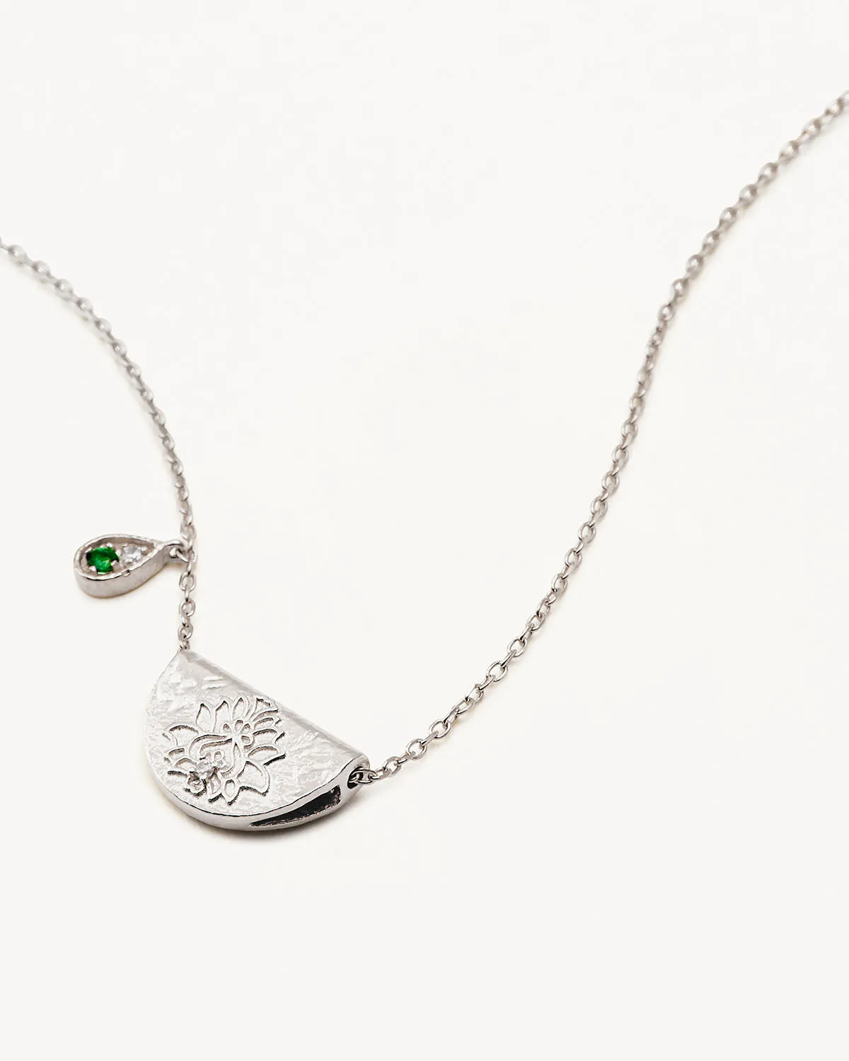 Sterling Silver Lotus Birthstone Necklace - May - Emerald Bycharlotte
