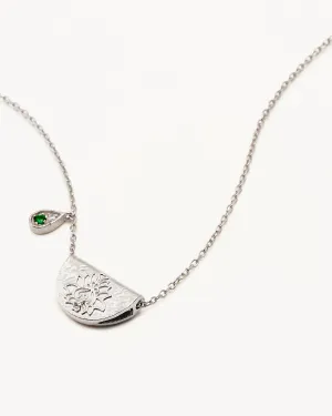 Sterling Silver Lotus Birthstone Necklace - May - Emerald Bycharlotte