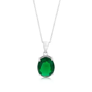 Sterling Silver Oval Created Emerald Pendant On Chain Shiels