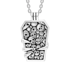 Sterling Silver Whitby Jet Skull and Claw Coffin Pendant