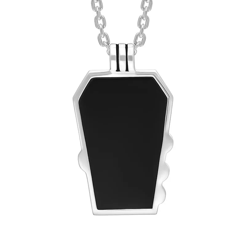 Sterling Silver Whitby Jet Skull and Claw Coffin Pendant