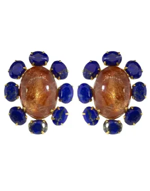 Sunstone and Lapis Flower Earrings