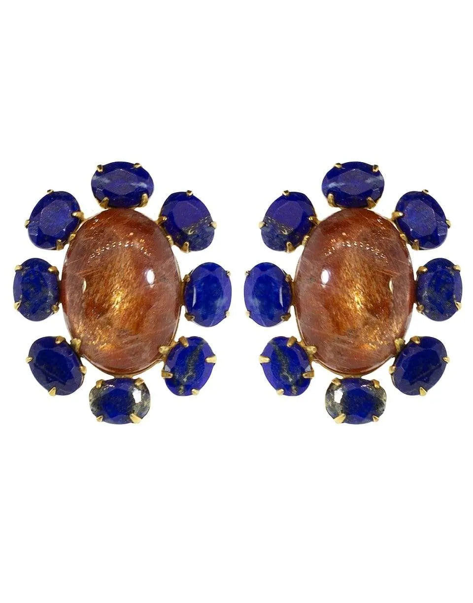 Sunstone and Lapis Flower Earrings