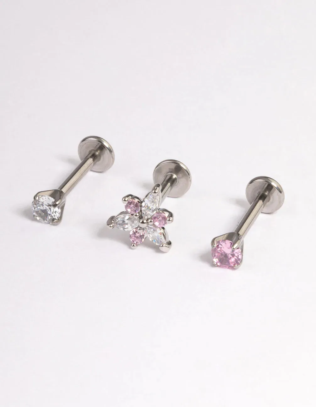 Surgical Steel Cubic Zirconia Marquise Flower Flatback 3-Pack