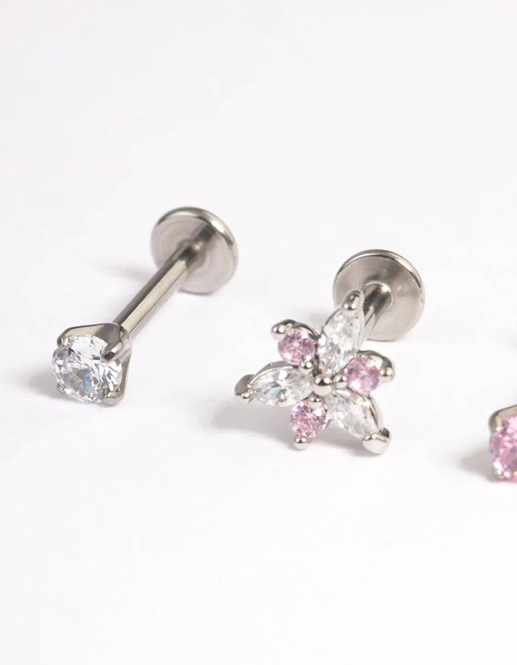 Surgical Steel Cubic Zirconia Marquise Flower Flatback 3-Pack