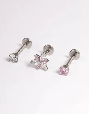 Surgical Steel Cubic Zirconia Marquise Flower Flatback 3-Pack