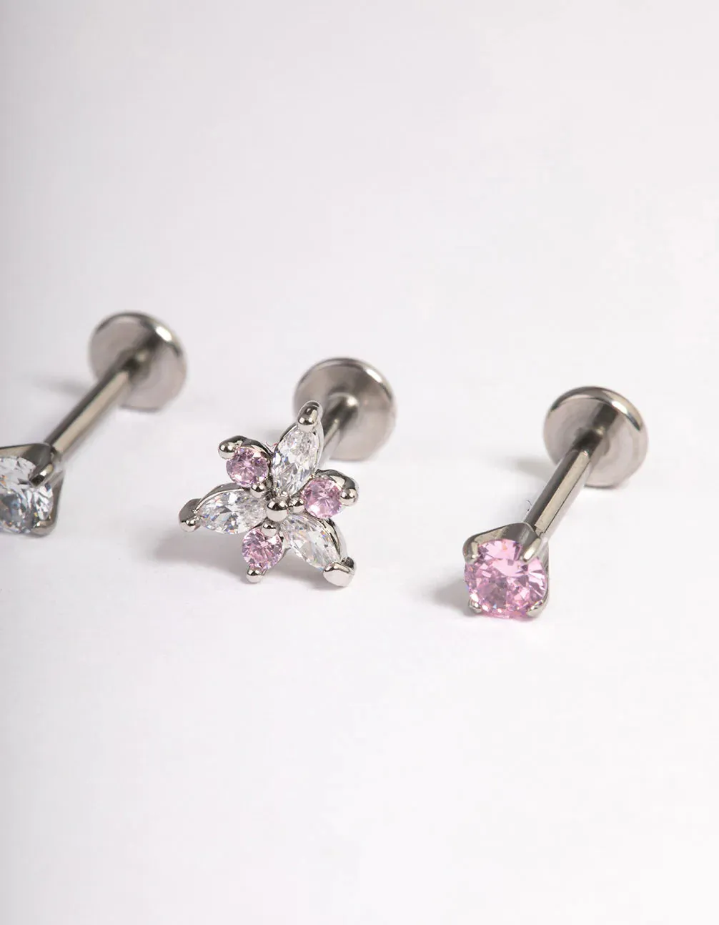 Surgical Steel Cubic Zirconia Marquise Flower Flatback 3-Pack