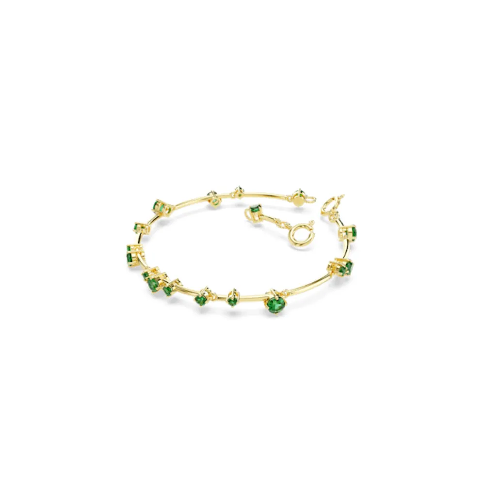 Swarovski Constella Bangle Mixed round cuts, Green, Gold-tone plated