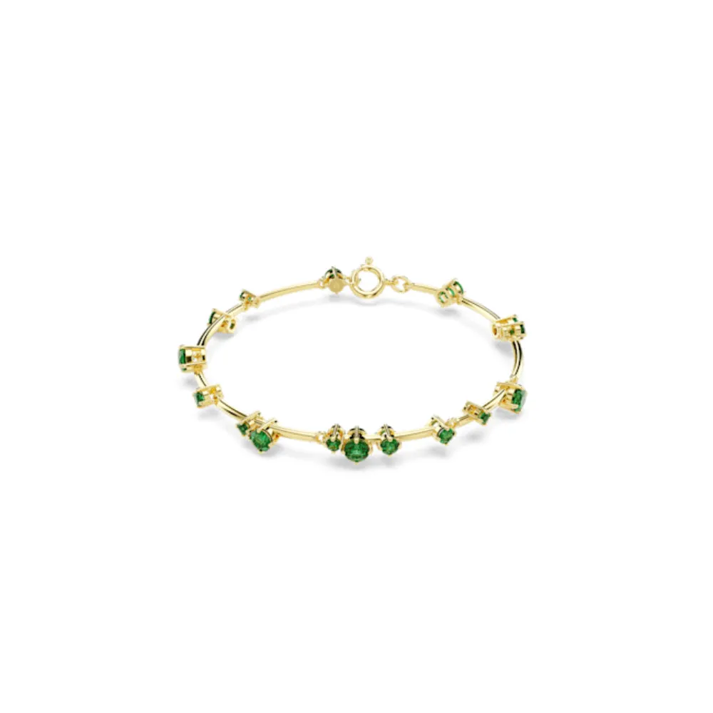 Swarovski Constella Bangle Mixed round cuts, Green, Gold-tone plated