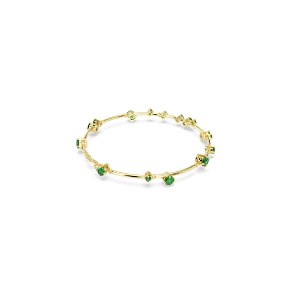 Swarovski Constella Bangle Mixed round cuts, Green, Gold-tone plated