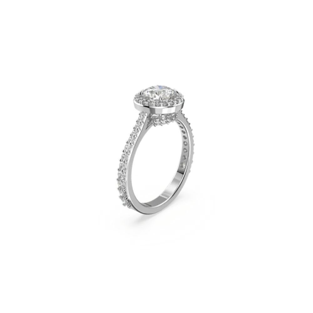 Swarovski Constella cocktail Ring Round cut, Pave, White, Rhodium plated, 52
