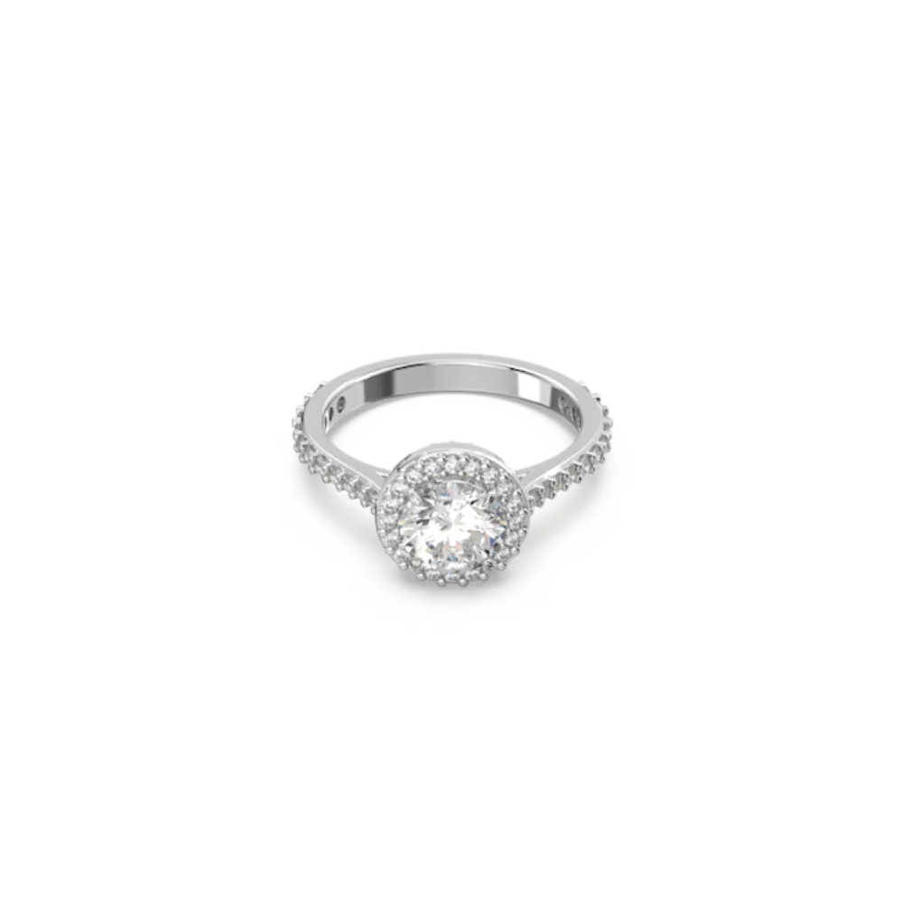 Swarovski Constella cocktail Ring Round cut, Pave, White, Rhodium plated, 52