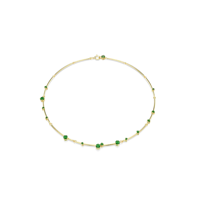 Swarovski Constella Necklace Mixed round cuts, Green, Gold-tone plated
