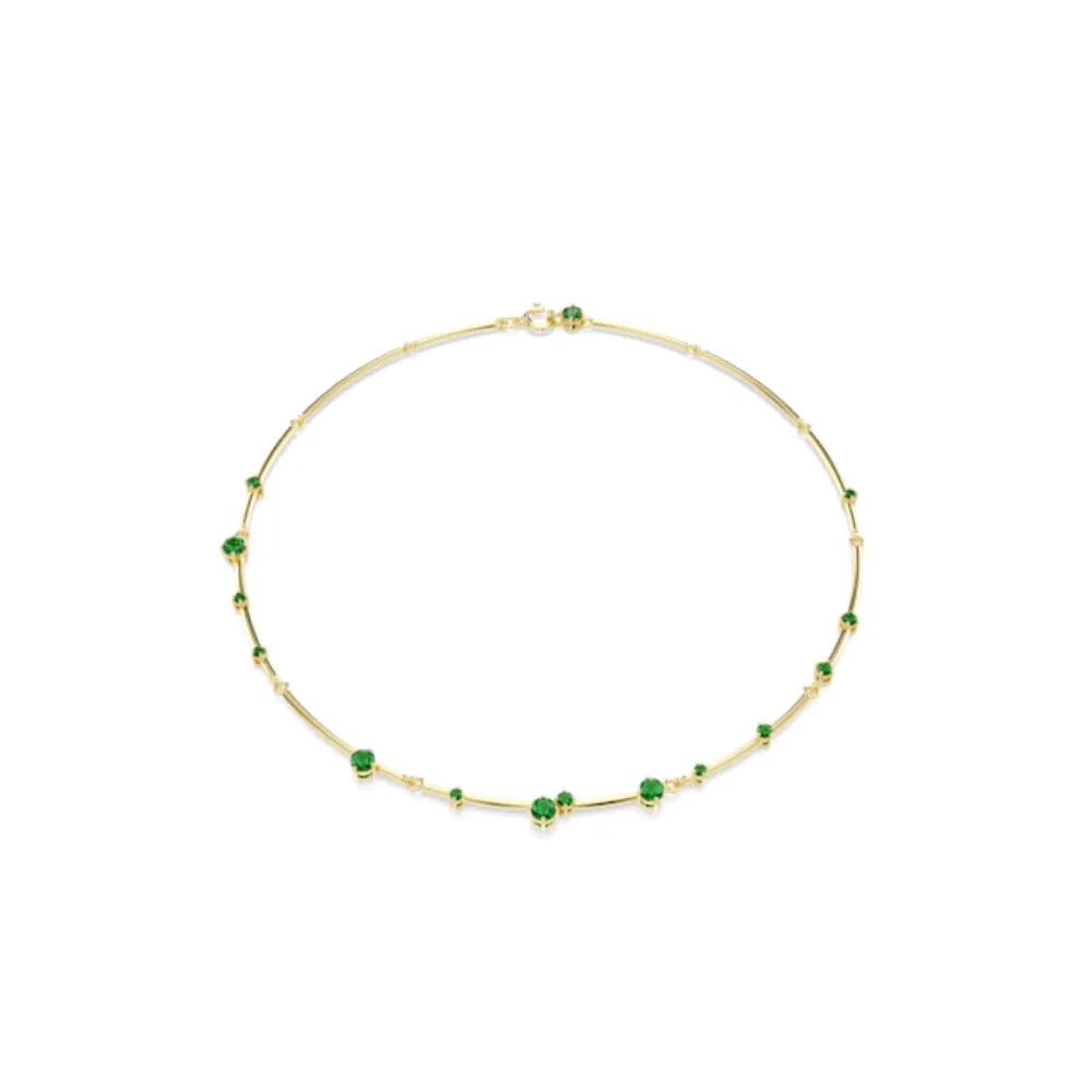 Swarovski Constella Necklace Mixed round cuts, Green, Gold-tone plated