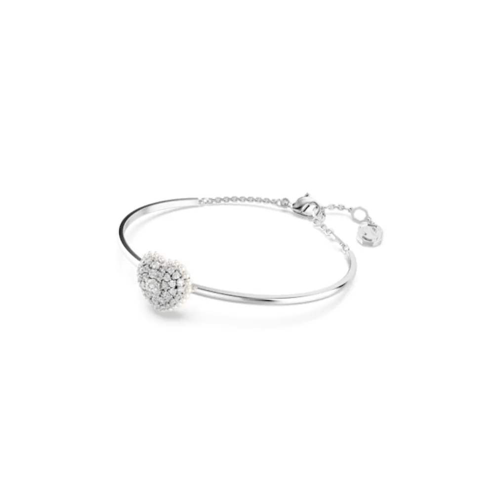 Swarovski Hyperbola Bangle Heart, White, Rhodium plated, Medium