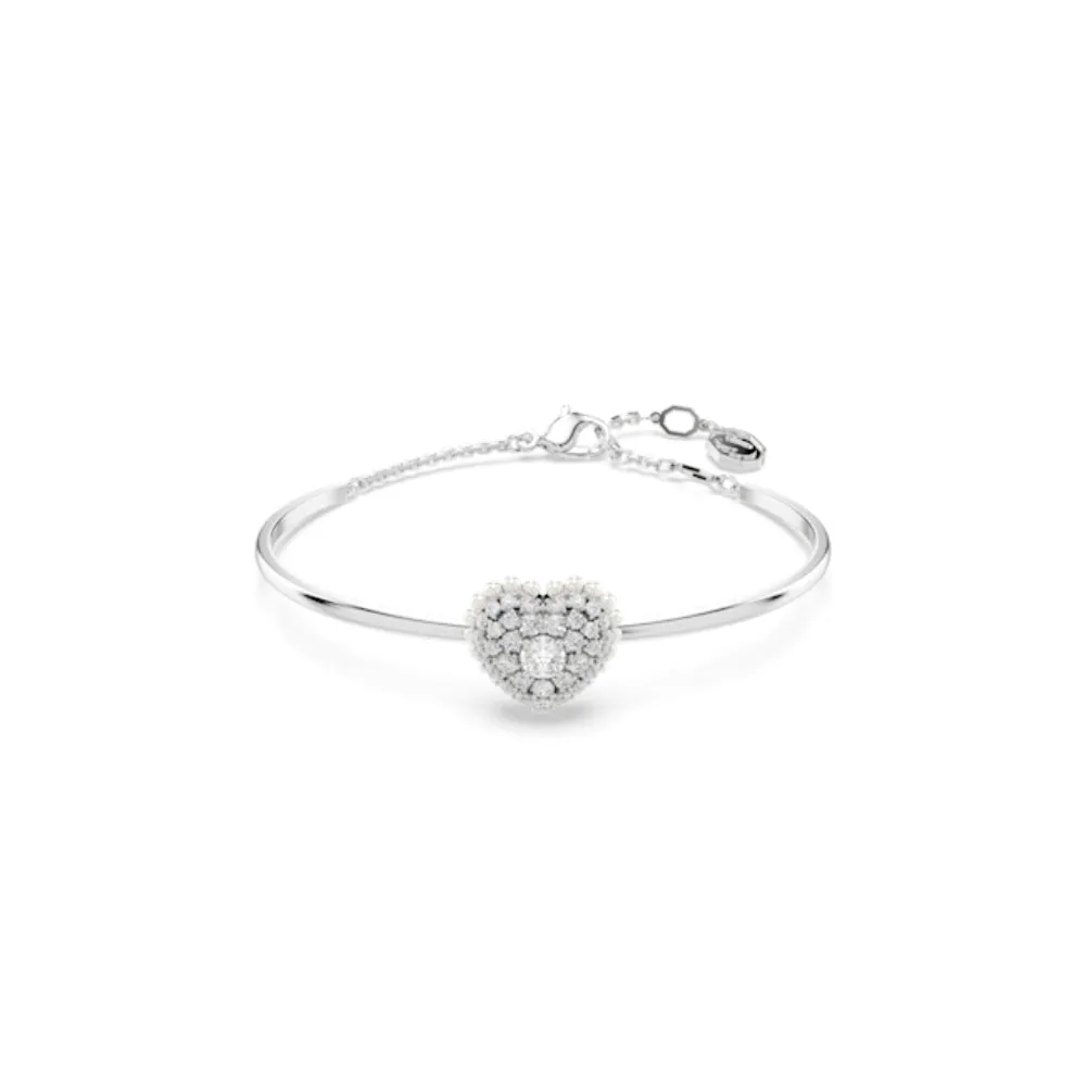 Swarovski Hyperbola Bangle Heart, White, Rhodium plated, Medium