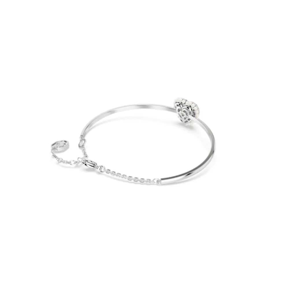 Swarovski Hyperbola Bangle Heart, White, Rhodium plated, Medium