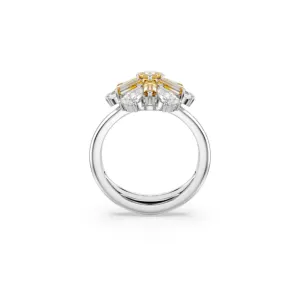 Swarovski Idyllia Cocktail Ring Mixed cuts, Flower, Yellow, Rhodium plated, 50-55