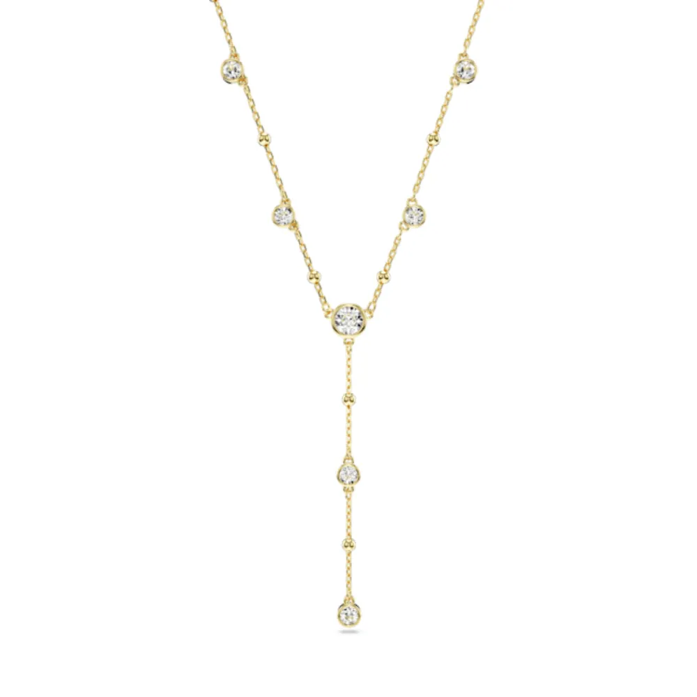 Swarovski Imber Y Necklace Round cut, Scattered design, White, Gold-tone plated