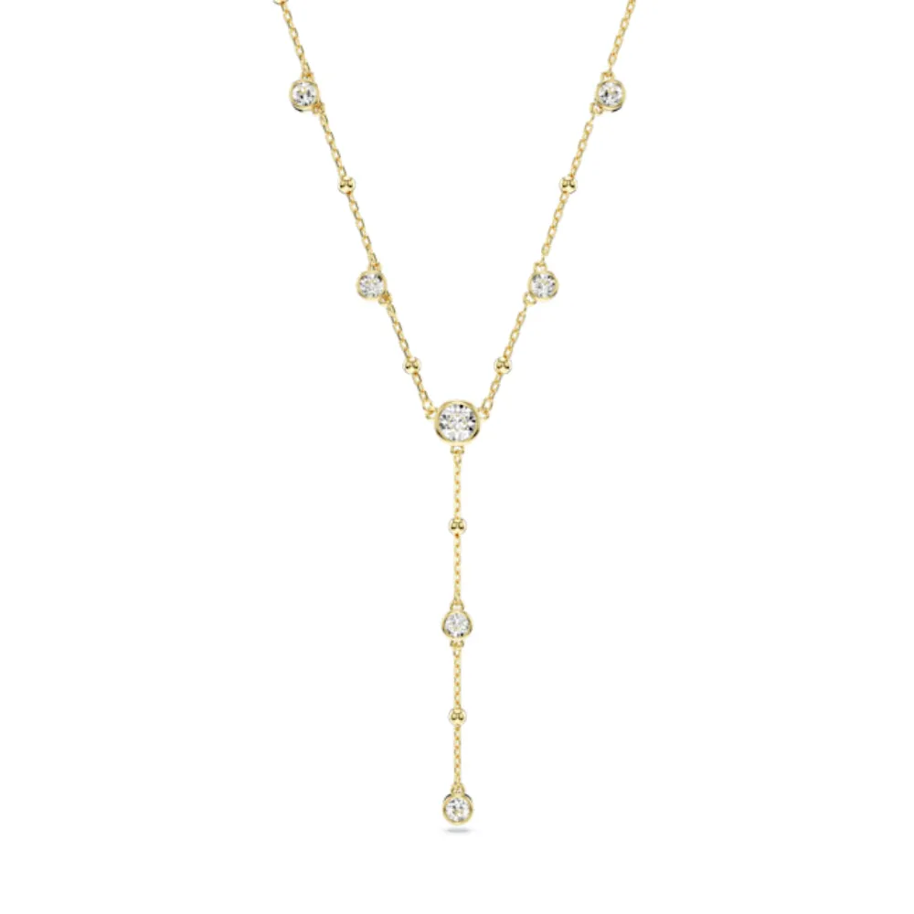 Swarovski Imber Y Necklace Round cut, Scattered design, White, Gold-tone plated