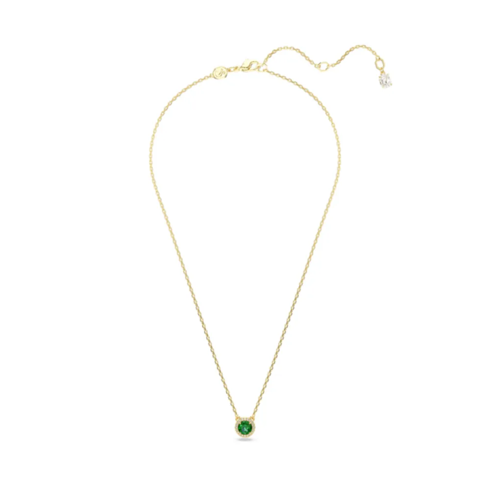 Swarovski Una pendant Necklace Round cut, Pave, Green, Gold-tone plated