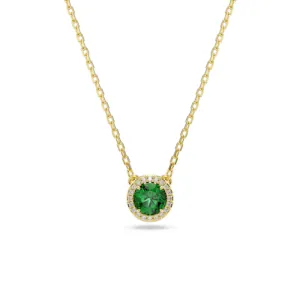 Swarovski Una pendant Necklace Round cut, Pave, Green, Gold-tone plated
