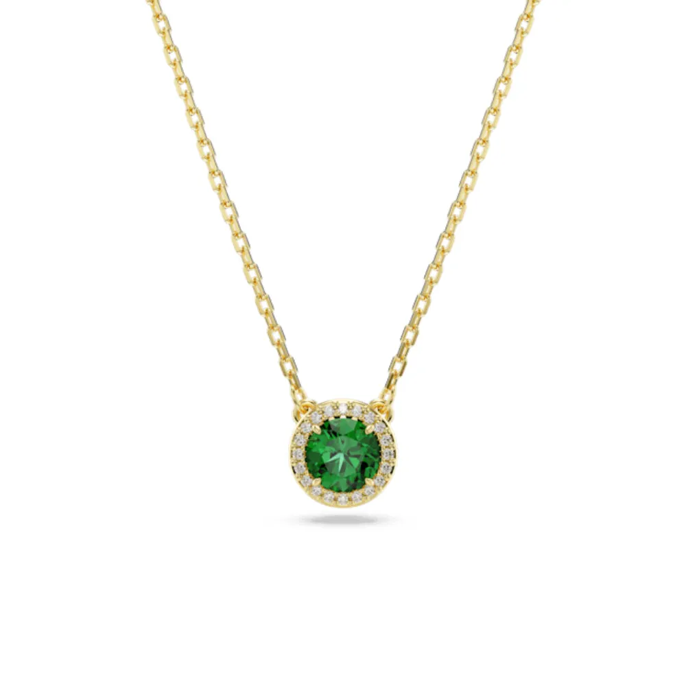 Swarovski Una pendant Necklace Round cut, Pave, Green, Gold-tone plated