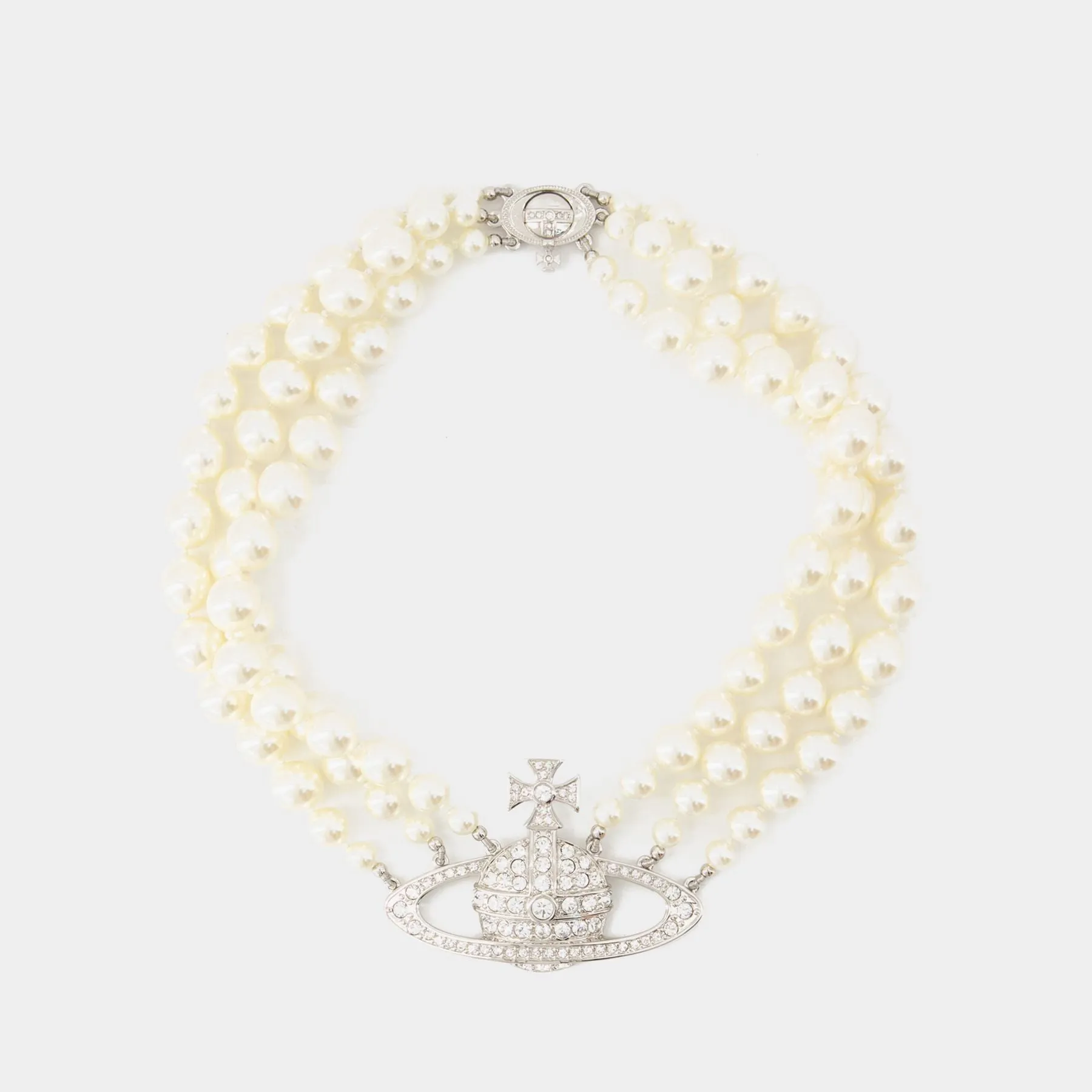 Three Row Pearl Necklace - Vivienne Westwood - Brass - Silver