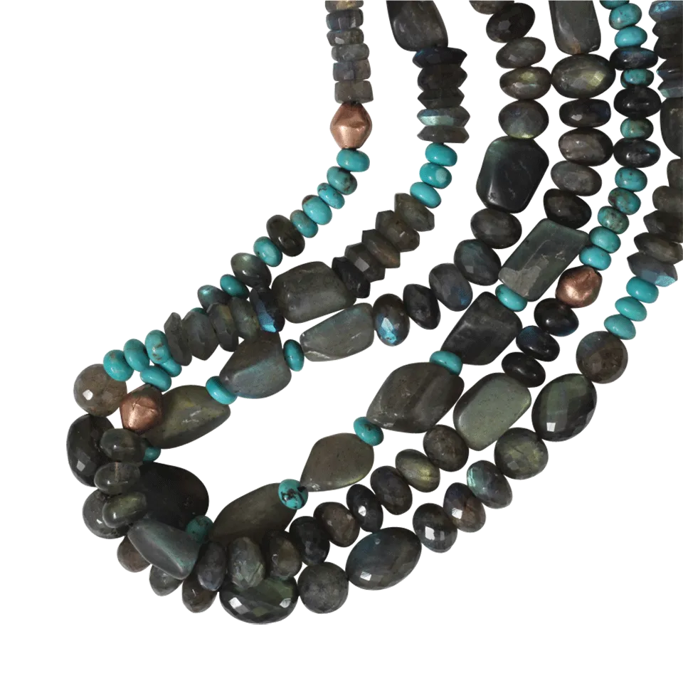 Three Strand Labradorite And Turquoise Necklace