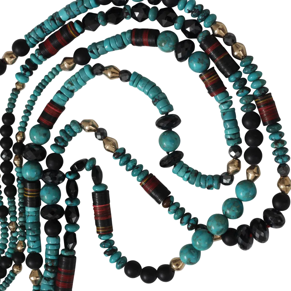 Three Strand Turquoise And Black Onyx Necklace