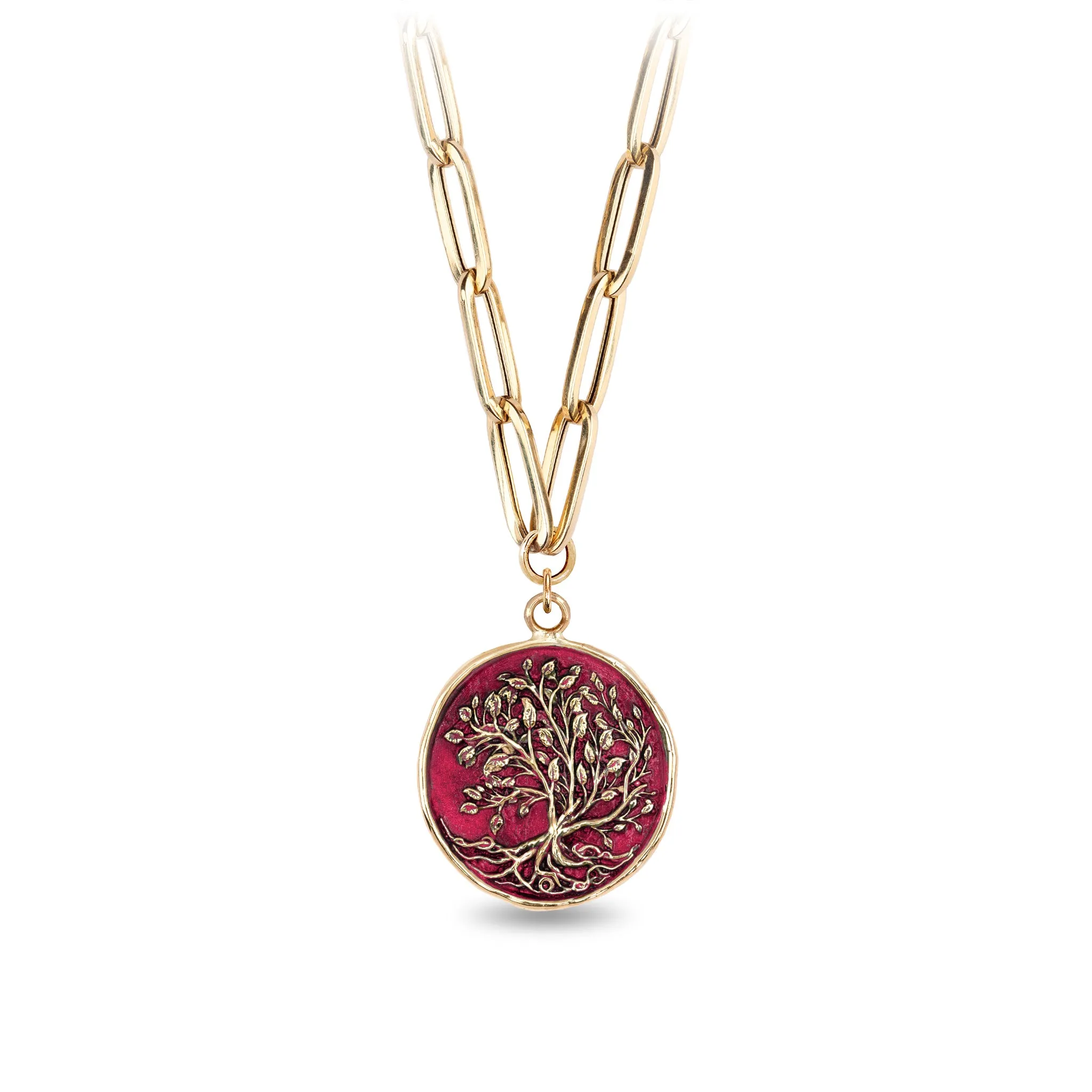 Tree of Life 14K Gold Large Hollow Paperclip Chain Necklace - True Colors