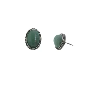 T.R.U. Antiqued Genuine Green Aventurine Post Earrings 1928 Jewelry