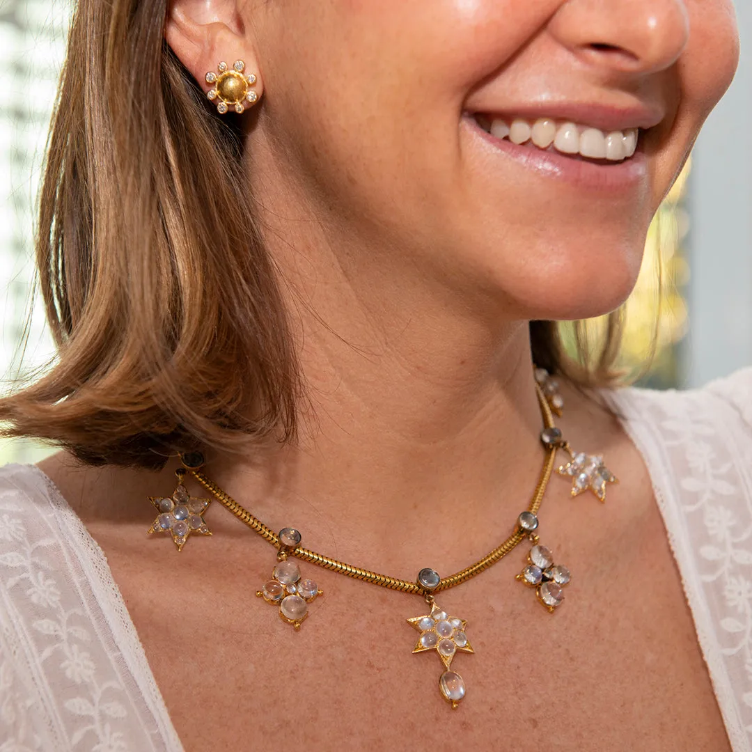 Victorian 50ctw Moonstone Cluster Drop Station Collar Necklace Croghans