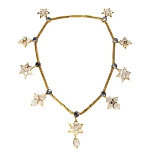 Victorian 50ctw Moonstone Cluster Drop Station Collar Necklace Croghans